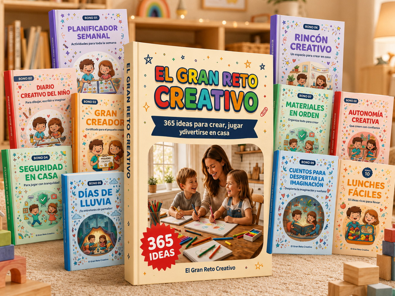 🌈 EL GRAN RETO CREATIVO 365 Ideas para Crear, Jugar y Divertirse en Casa + 10 BONOS GRATIS+ REGALOS